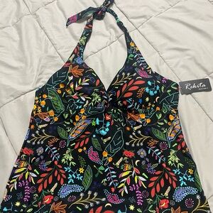 Black Floral Bikini Top